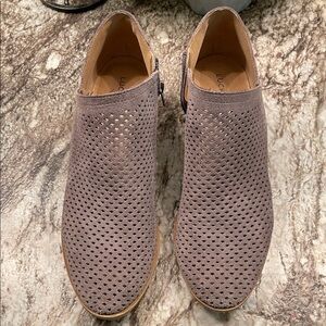 Lucky Brand Perforated Suede Ankle Booties in Light Gray